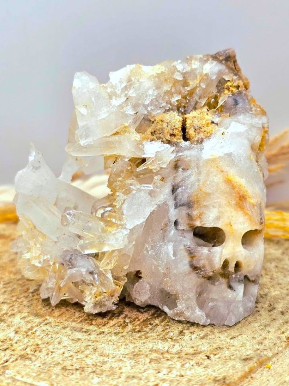 Natural Crystal Cluster Hand Carved Skull Decor Figurine